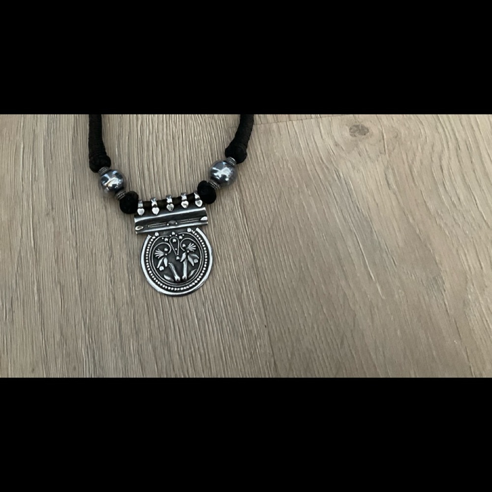Silver,one of a kind,hand made necklace, special string tecnique